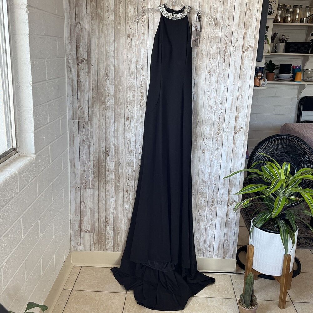Johnathan Kayne Prom Dress Size 4 Black Fit Flare Beaded Mermaid Evening Gown